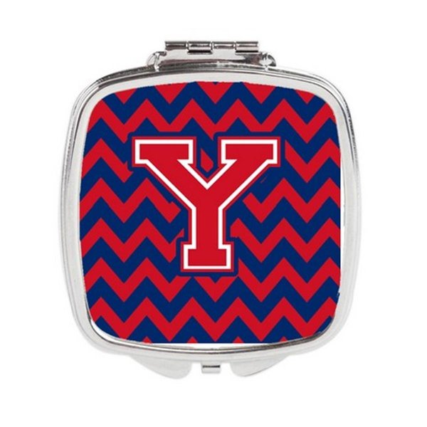 Carolines Treasures Letter Y Chevron Yale Blue and Crimson Compact Mirror CJ1054-YSCM